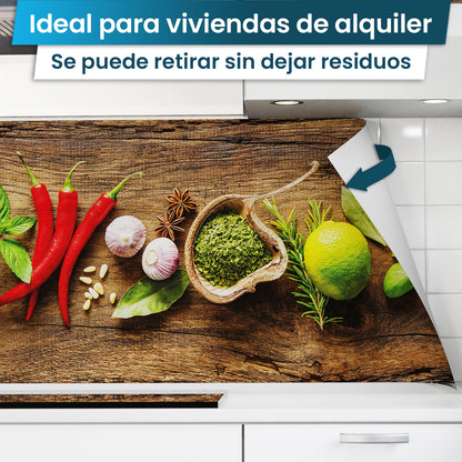 Revestimiento de cocina autoadhesivo - Especias en Madera