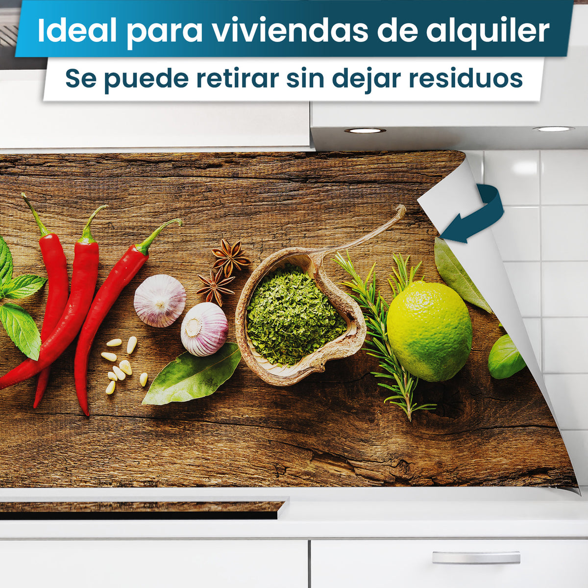 Revestimiento de cocina autoadhesivo - Especias en Madera