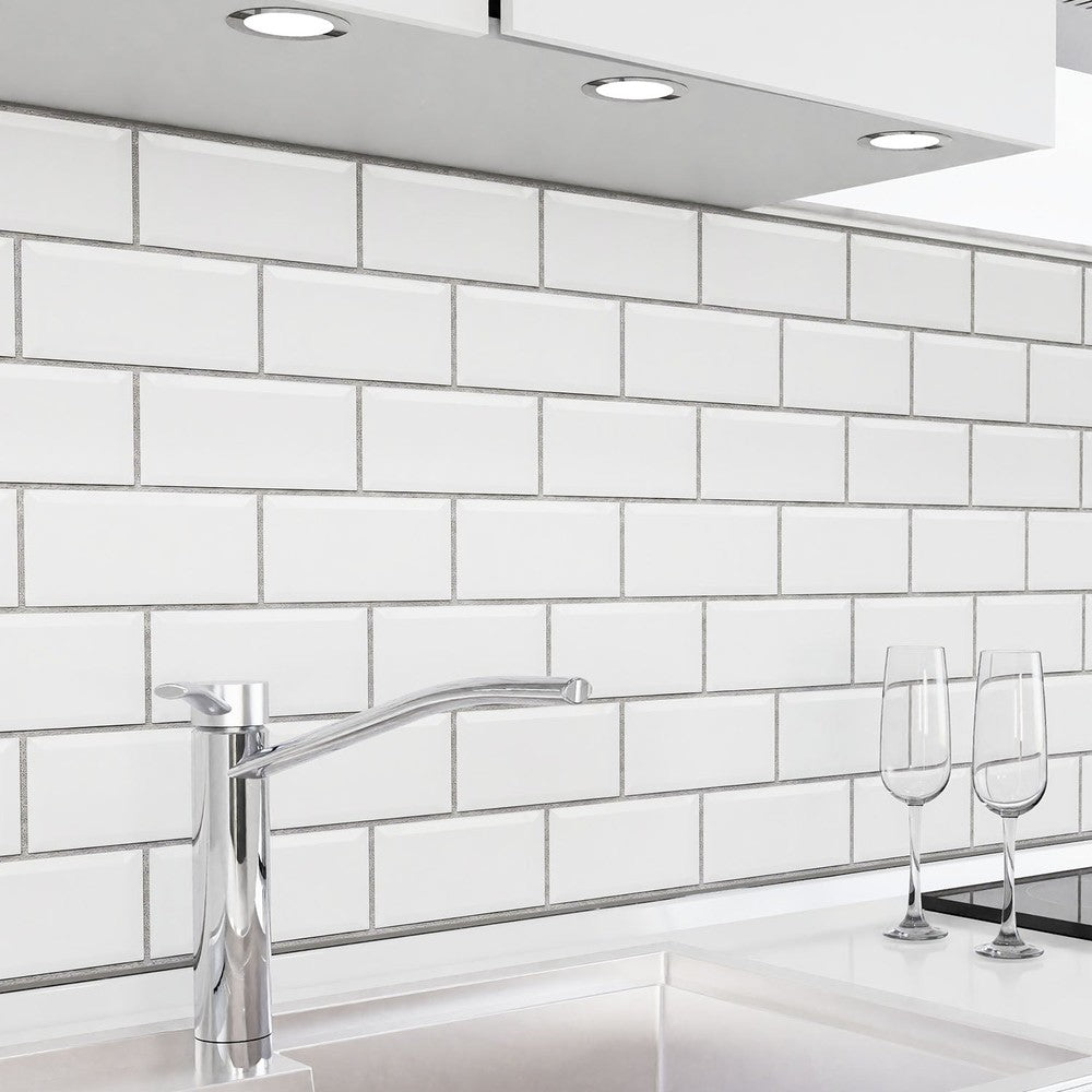 Revestimiento de cocina autoadhesivo - Azulejos blancos