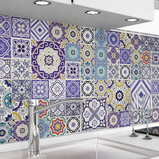 Revestimiento de cocina autoadhesivo - Mosaico azul