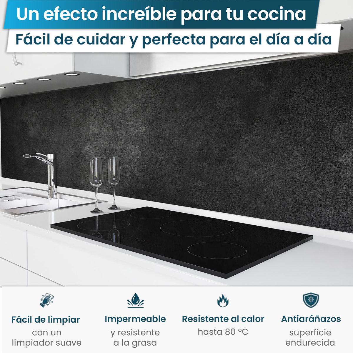 Revestimiento de cocina autoadhesivo - Antracita