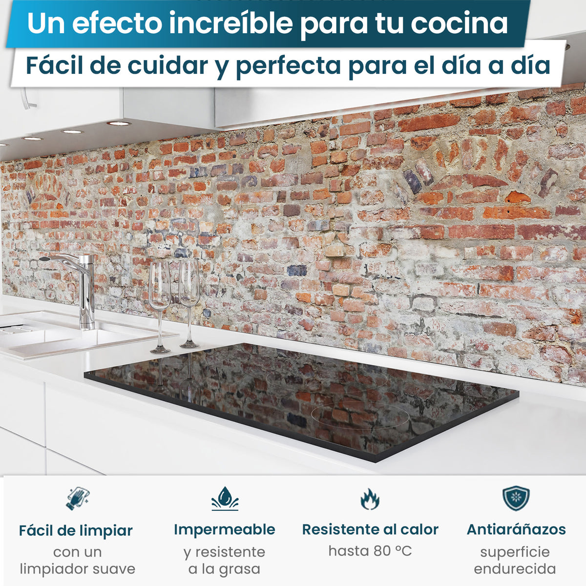 Revestimiento de cocina autoadhesivo - Ladrillo antiguo