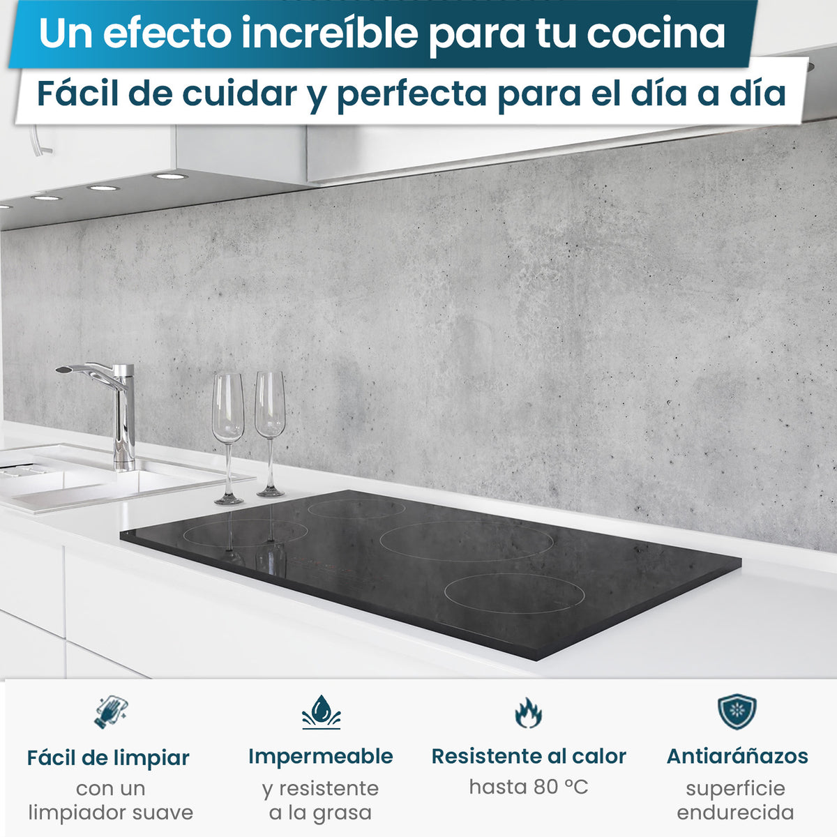 Revestimiento de cocina autoadhesivo - Hormigón