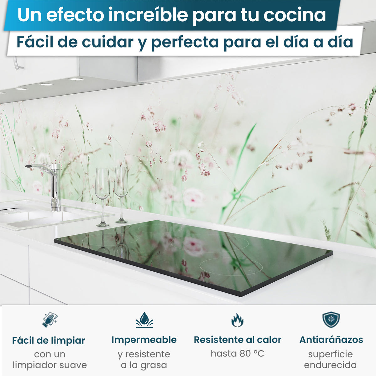 Revestimiento de cocina autoadhesivo - Prado Florido