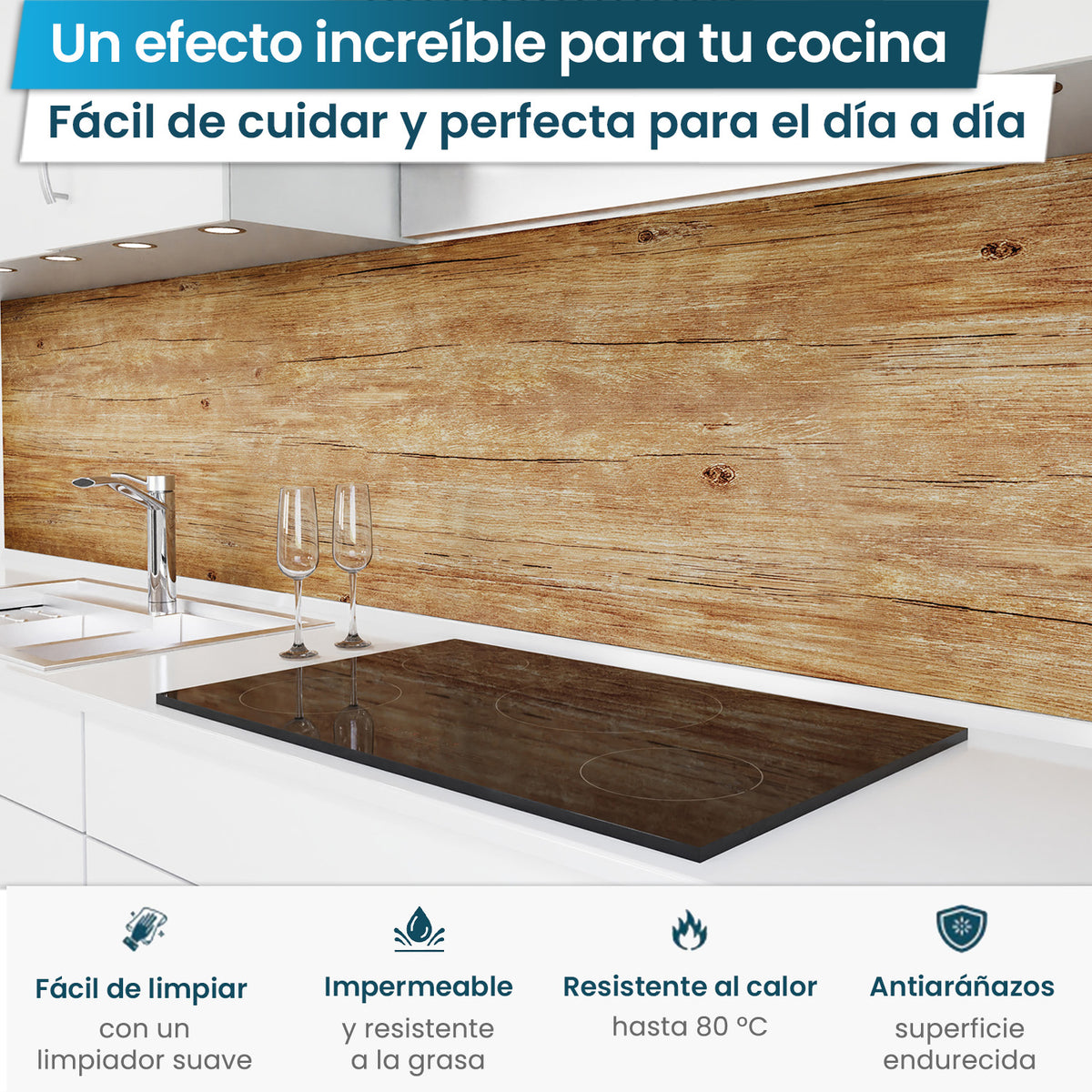 Revestimiento de cocina autoadhesivo - Roble
