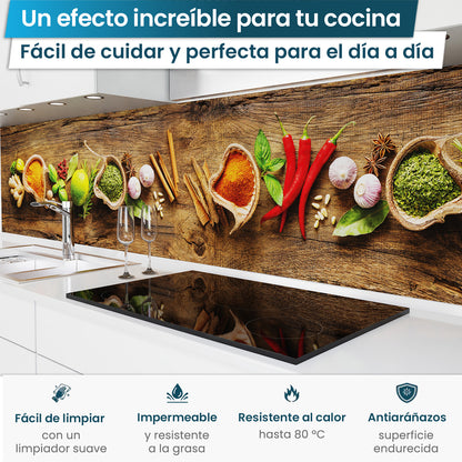 Revestimiento de cocina autoadhesivo - Especias en Madera