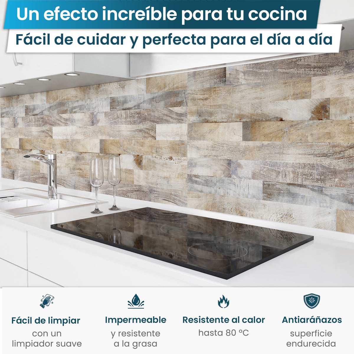 Revestimiento de cocina autoadhesivo - Tablas de Madera