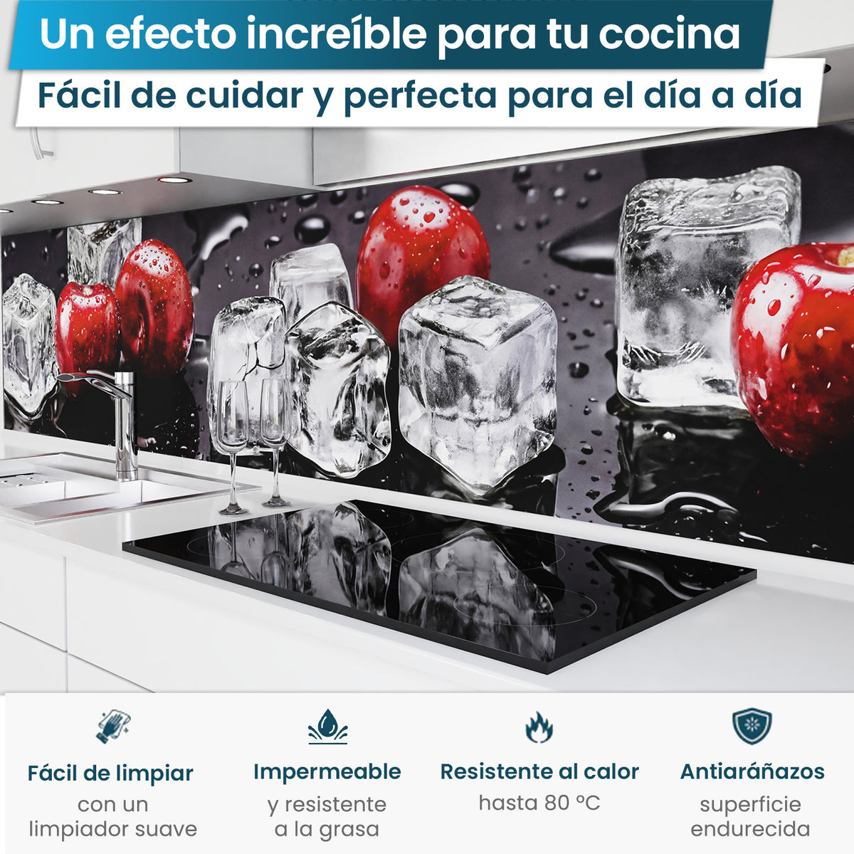 Revestimiento de cocina autoadhesivo - Cerezas y Hielo