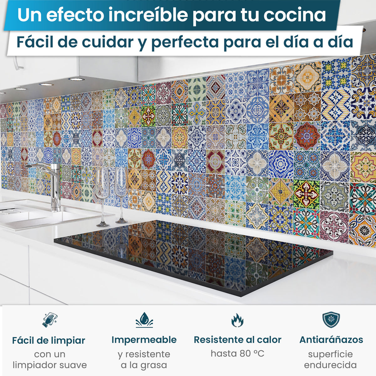 Revestimiento de cocina autoadhesivo - Mosaico colorido