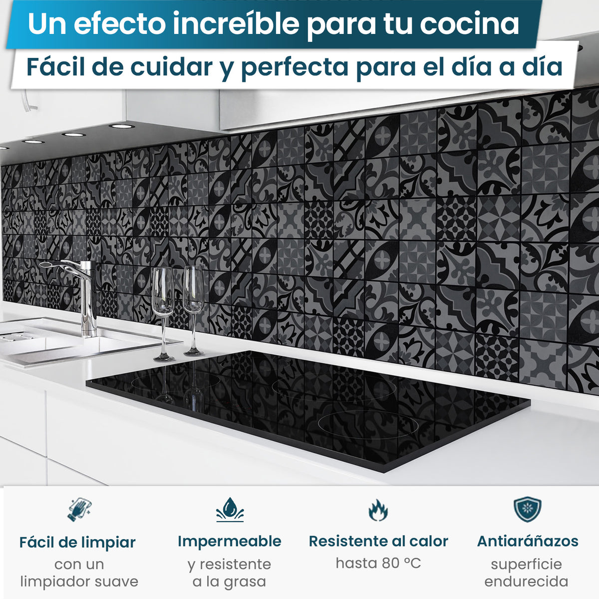 Revestimiento de cocina autoadhesivo - Mosaico oscuro