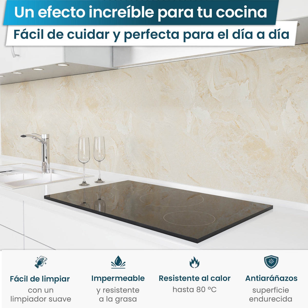 Revestimiento de cocina autoadhesivo - Mármol beige