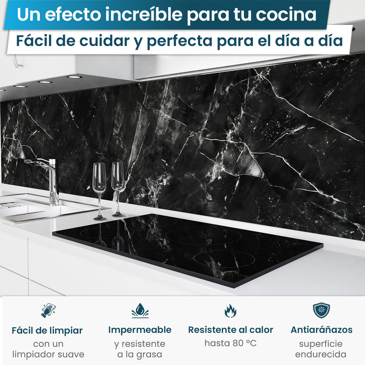 Revestimiento de cocina autoadhesivo - Mármol negro