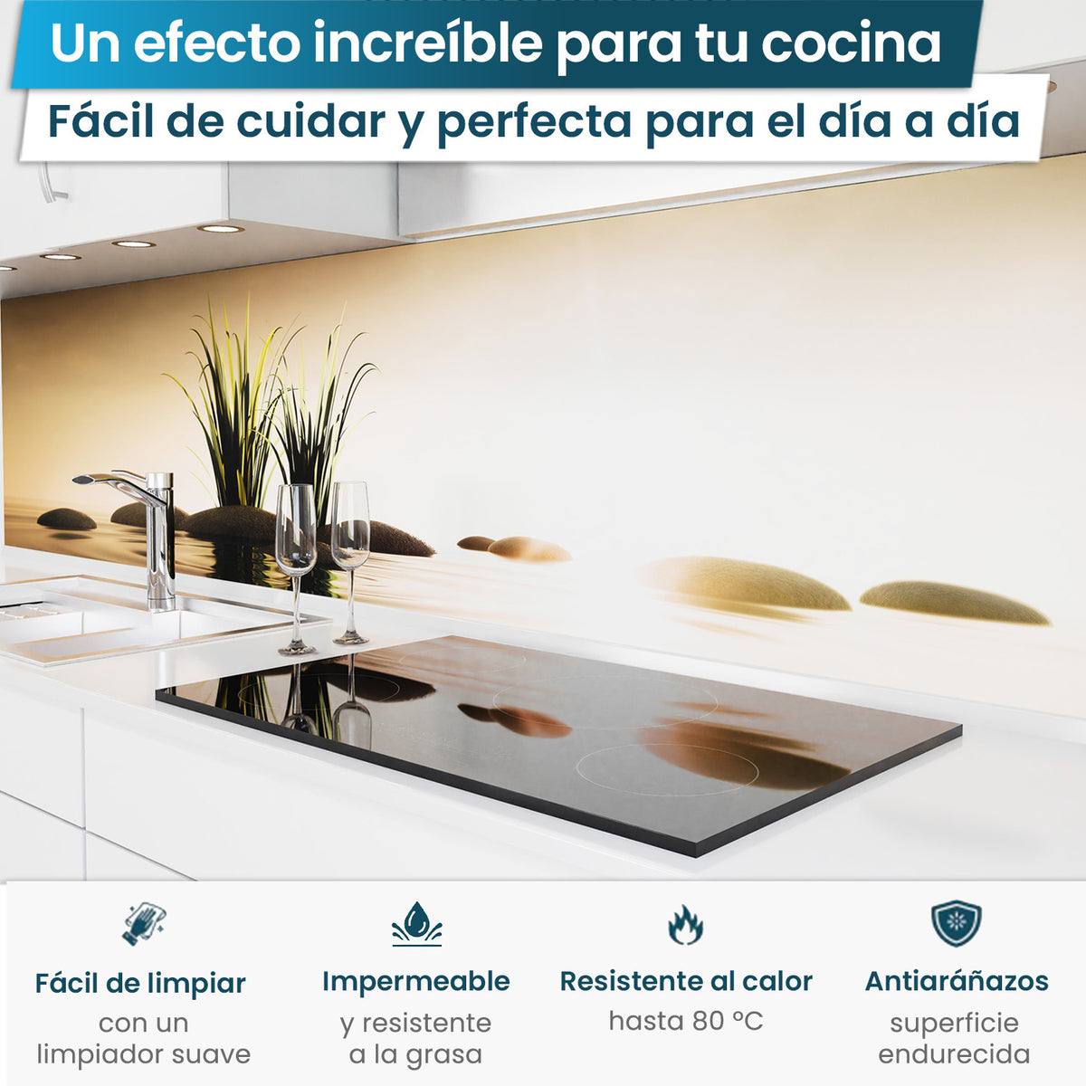 Revestimiento de cocina autoadhesivo - Piedras Oro Tarde