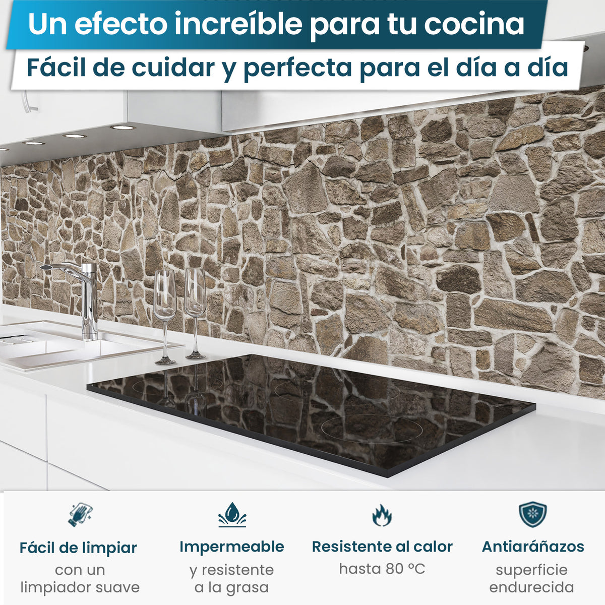 Revestimiento de cocina autoadhesivo - Muro de piedra