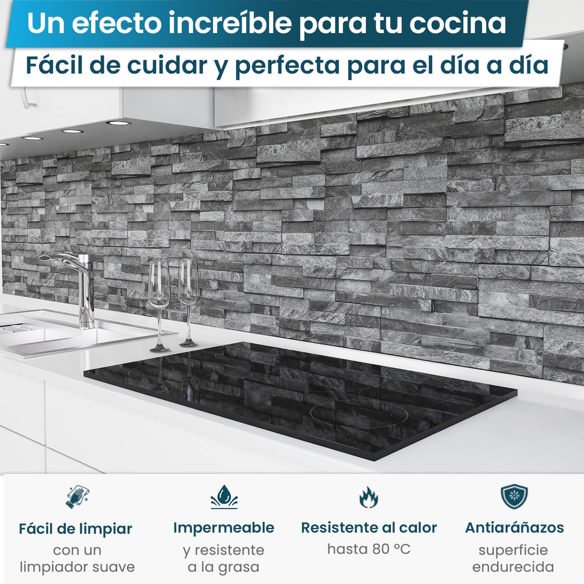 Revestimiento de cocina autoadhesivo - Pared de piedra
