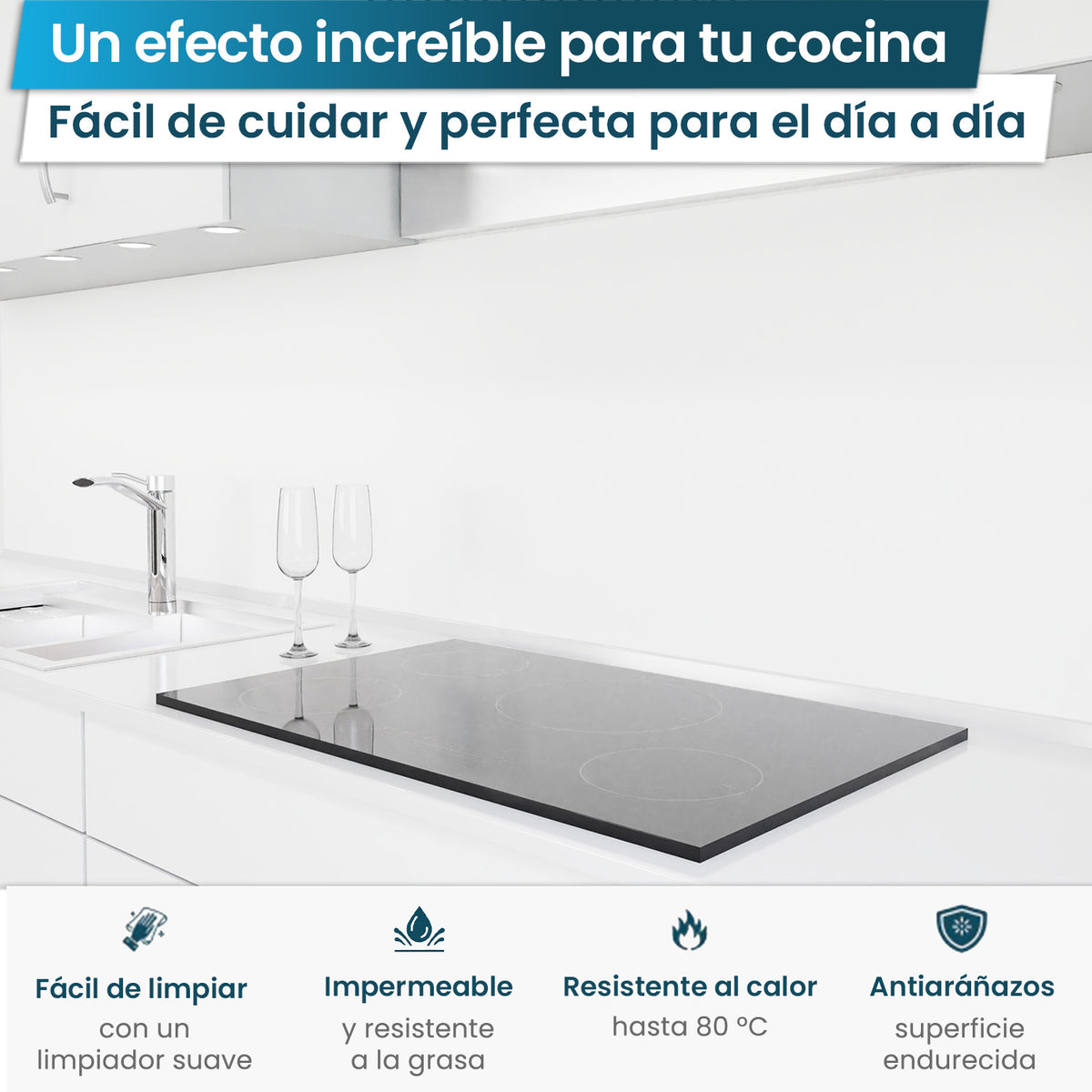 Revestimiento de cocina autoadhesivo - Blanco