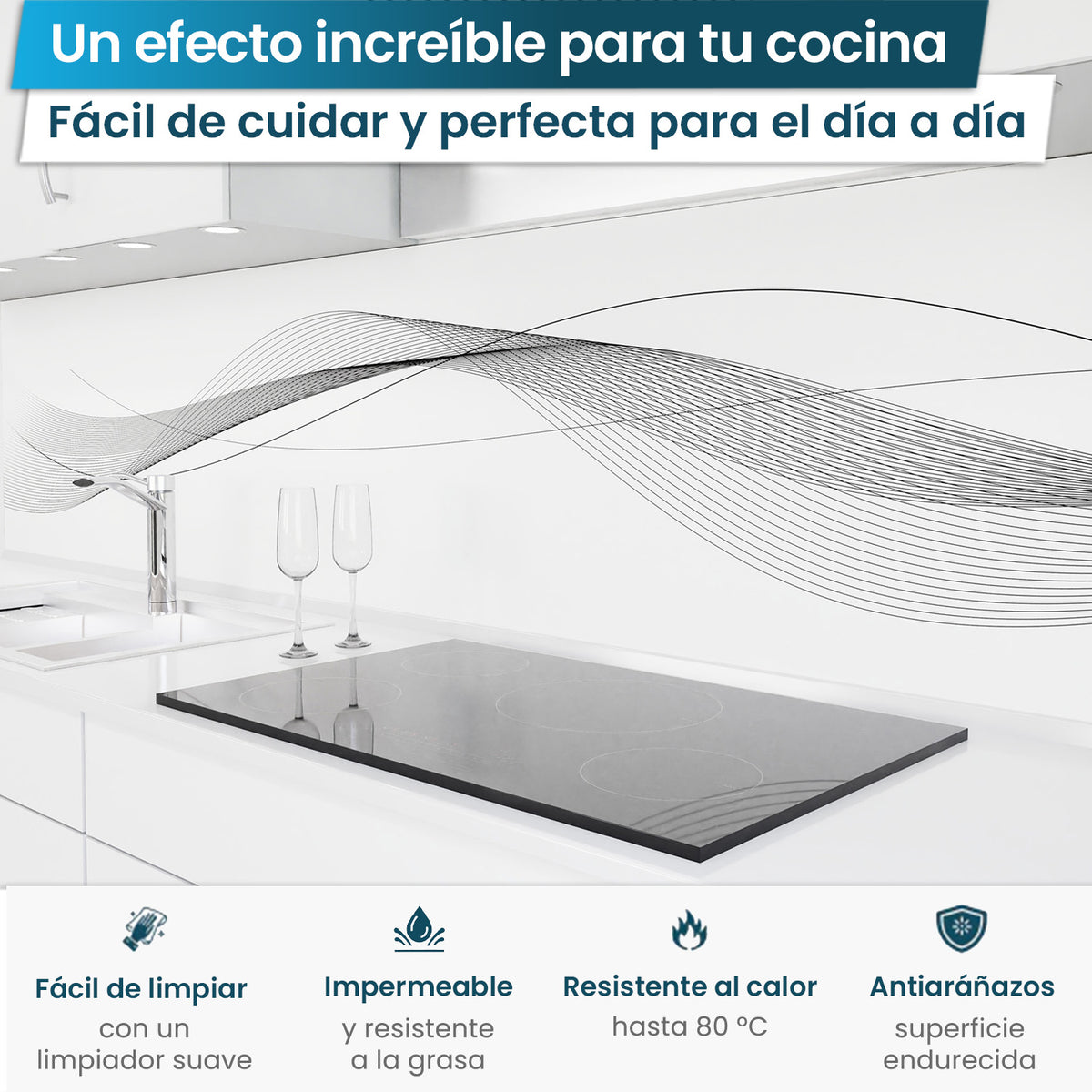 Revestimiento de cocina autoadhesivo - Líneas Onduladas
