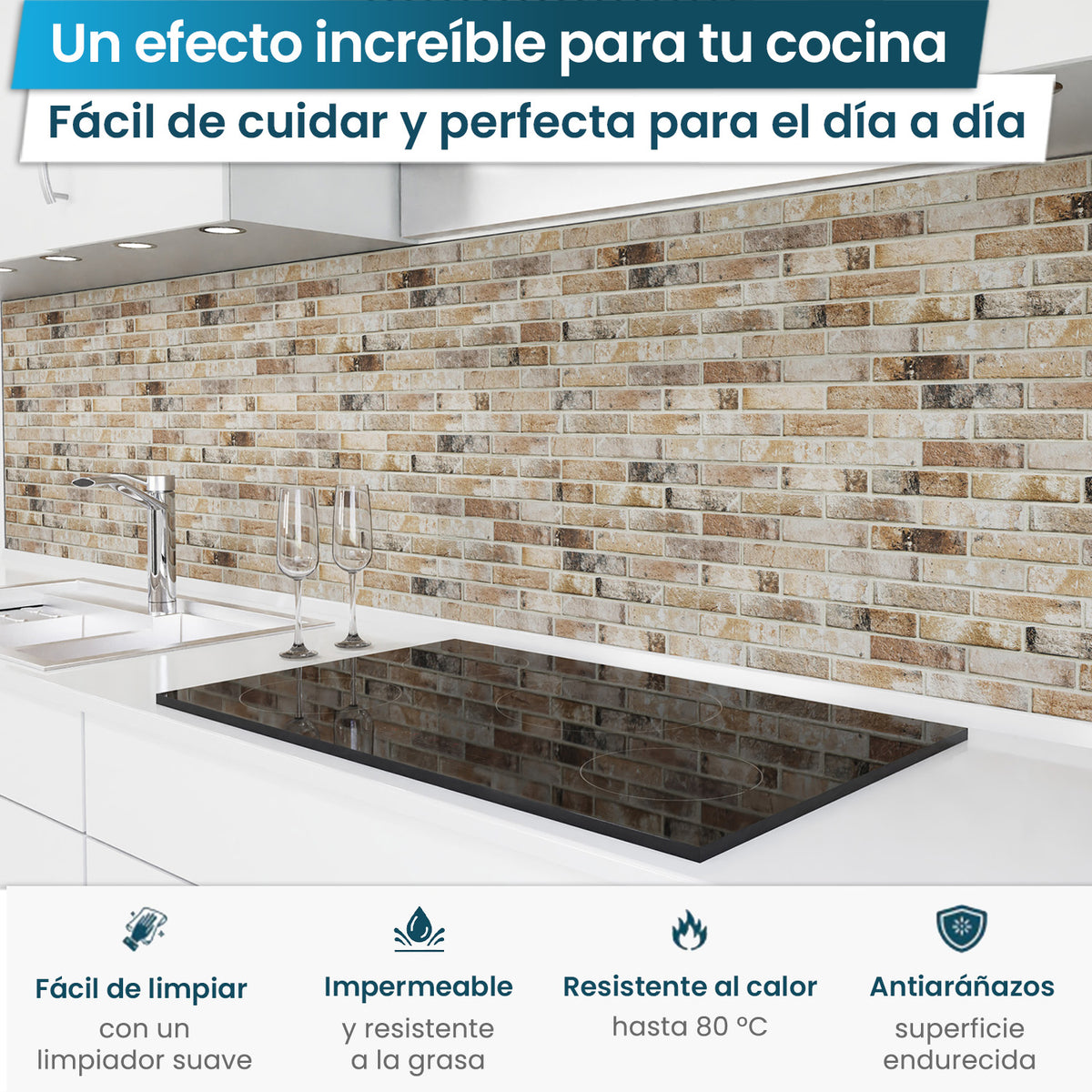 Revestimiento de cocina autoadhesivo - Ladrillos